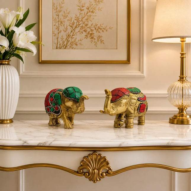 Brass Stone Work Elephant Statue