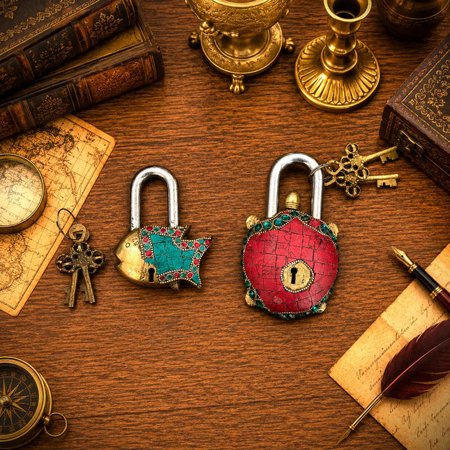 Brass Stone Work Door Lock With Two Keys