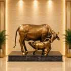Brass Majestic Kamdhenu Cow with Calf Idol on Granite Base (33 Inch)