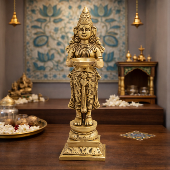 Brass Deep Lakshmi Standing Idol (12.5 Inch)