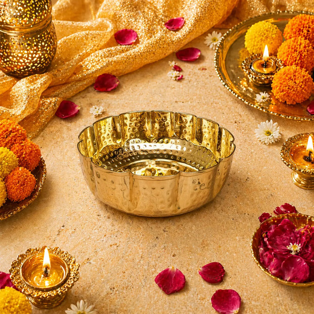 Brass Scallop Hammered Urli Bowl