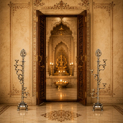 Brass Asthadeep Long Lamp Set (32 Inch)
