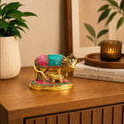 Brass Stone Work Kamdhenu Cow Idol (2.5 Inch)