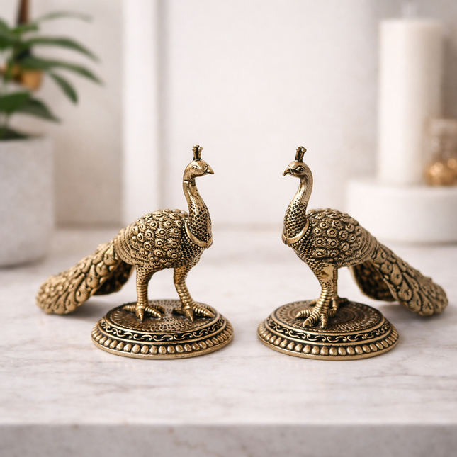Brass Decorative Lightweight Peacock Figurine Pair (3 Inch)