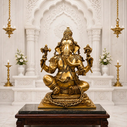 Brass Lord Ganesha Sitting Idol (22 Inch)