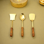 Brass Kitchen Ladles With Wooden Handle Set of Three (14.5 Inch)
