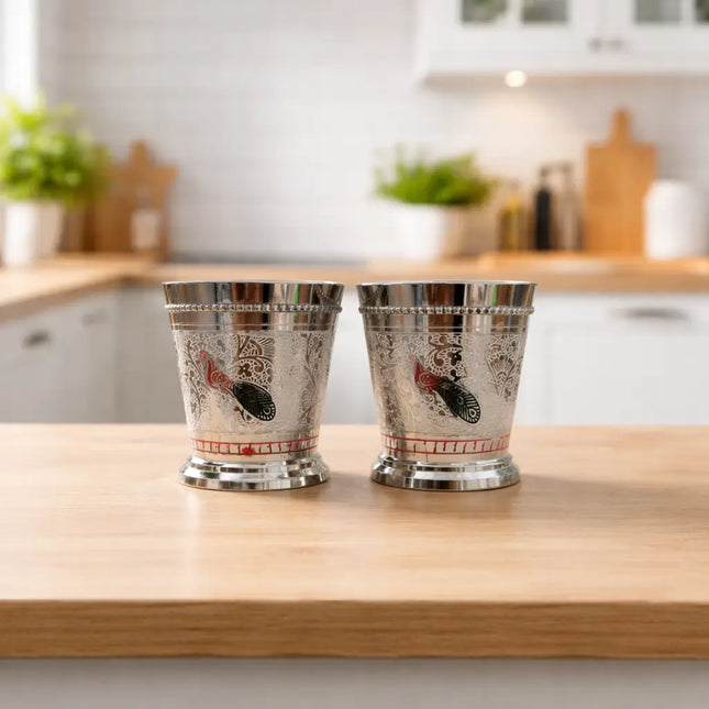 Brass Peacock Hand Painted Glass Pair (2.5 Inch)