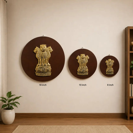 Brass Ashok Stambh With Wooden Base Wall Hanging