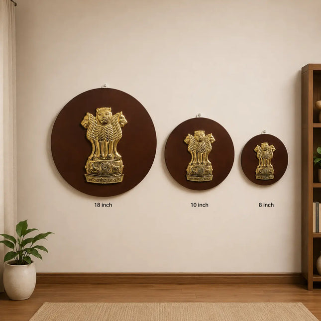 Brass Ashok Stambh With Wooden Base Wall Hanging