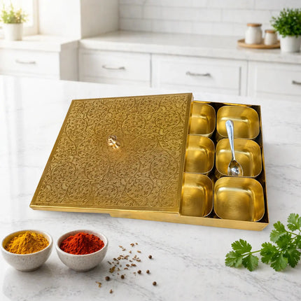 Brass Square Masala Daani / Spice Box (2 Inch)