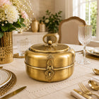 Brass Handcrafted Antique Roti / Chapati Box With Tong (5.5 Inch)