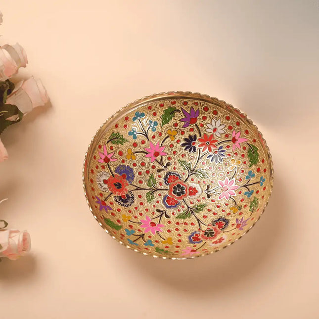 Brass Hand Painted Decorative Fruit Bowl (7.5 Inch)