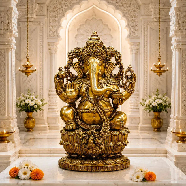 Brass Lord Ganesha Sitting Idol (24 Inch)