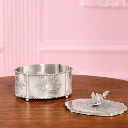 Brass Dry Fruit Box with Floral Lid