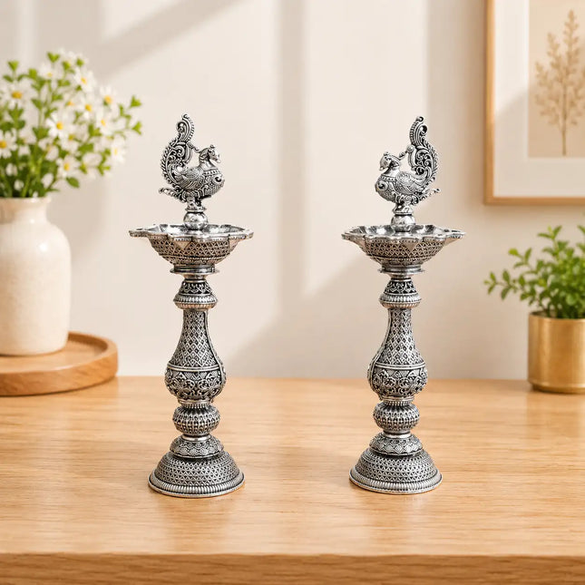 Brass Lightweight Peacock Samai/Lamp Pair (8 Inch)