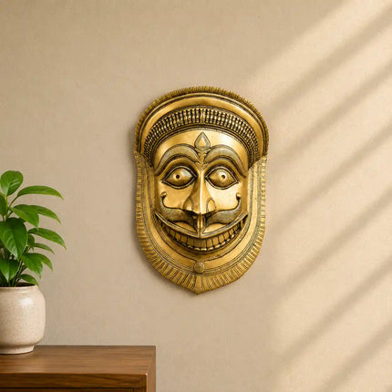 Brass Bhairav Face Mask Wall Hanging (12 Inch)