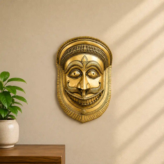 Brass Bhairav Face Mask Wall Hanging (12 Inch)