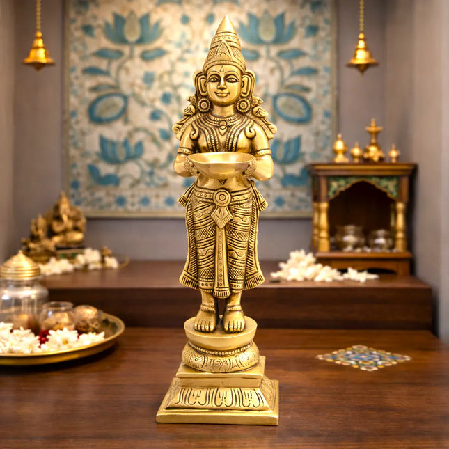 Brass Deep Lakshmi Standing Idol (12.5 Inch)
