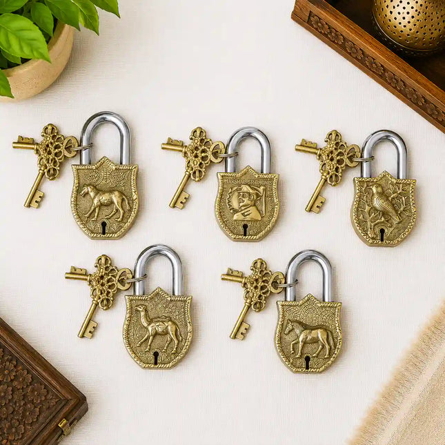 Brass Door Lock With Two Brass Keys (4.5 Inch)