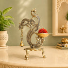 Brass Ethnic Peacock Diya Lamp With Hanging bell
