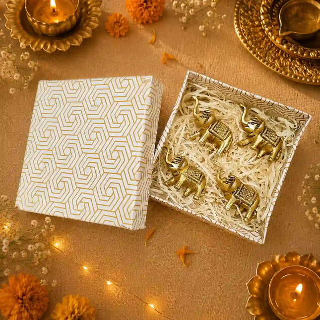 Brass Elephant Statue Set With Gift Box/Hamper