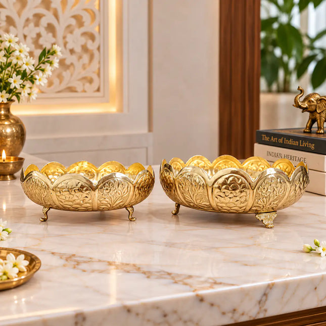 Brass Louts Urli Bowl Set With Legs (Pack of 2)