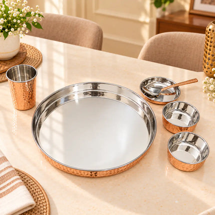 Copper/Brass Hammered Thali/Dinner Set