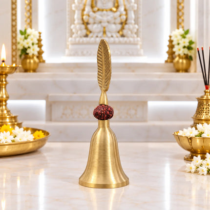 Brass Rudraksh Leaf Design Handbell (6 Inch)