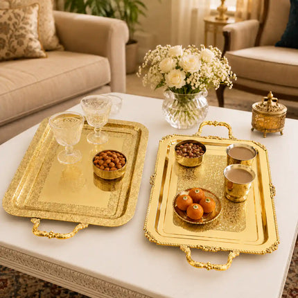 Brass Rectangular Tray / Platter With Handle