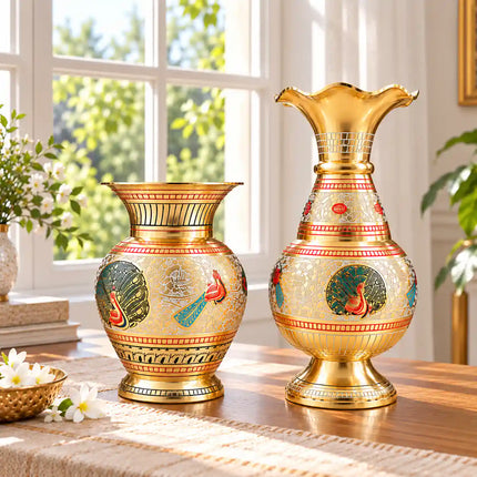 Brass Hand Painted Flower Vase