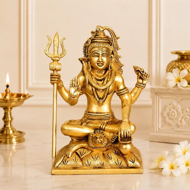 Brass Sitting Lord Shiva Idol Statue (8.5 Inch)