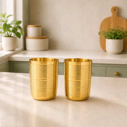 Brass Lining Glass Pair