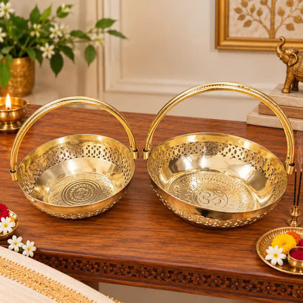 Brass Pooja Basket With Handle Set of 2