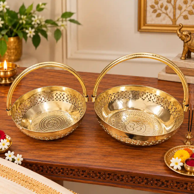 Brass Pooja Basket With Handle Set of 2