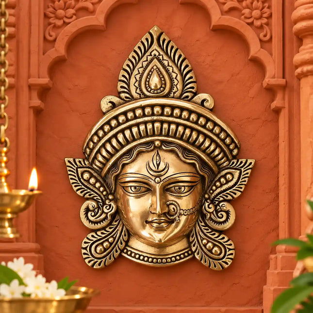 Brass Durga Face Wall Hanging (10 Inch)