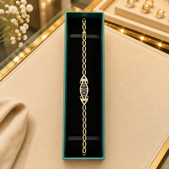 Tennis Bracelet Diamonds and Gold-Tone Clasp With Box