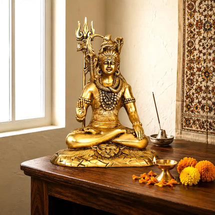 Brass Superfine Sitting Lord Shiva Statue (11.5 Inch)