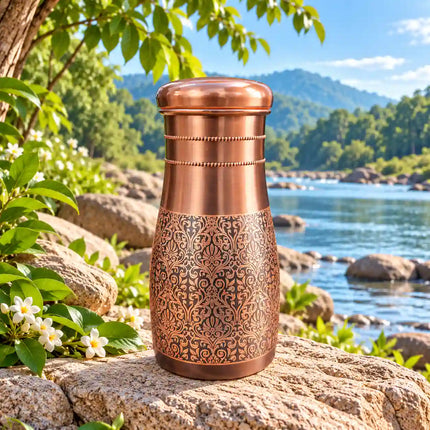 Copper Water Bottle With Inbuilt Glass (7.5 Inch)