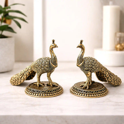 Brass Decorative Lightweight Peacock Figurine Pair (3 Inch)
