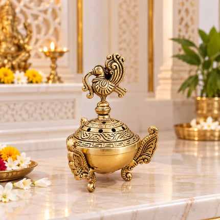 Brass Peacock Dhoop Dani & Incense Holder