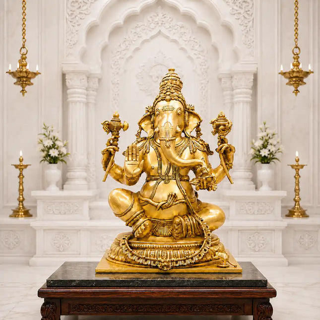Brass Lord Ganesha Sitting Idol (22 Inch)