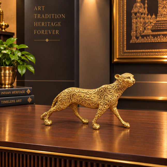 Brass Leopard / Tiger Statue (8.5 Inch)