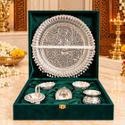 Brass Silver Plated Pooja Thali Set With Velvet Box (1.9 kg)
