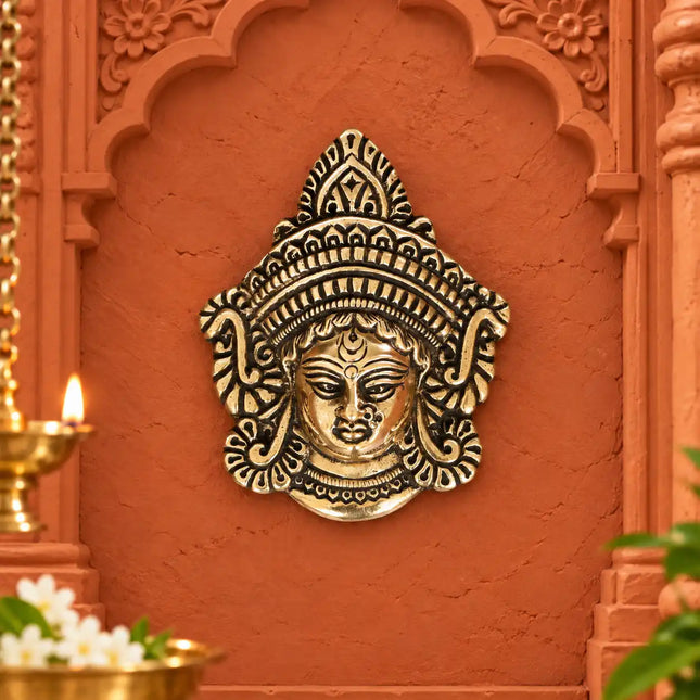 Brass Durga Face Wall Hanging Idol (4 Inch)