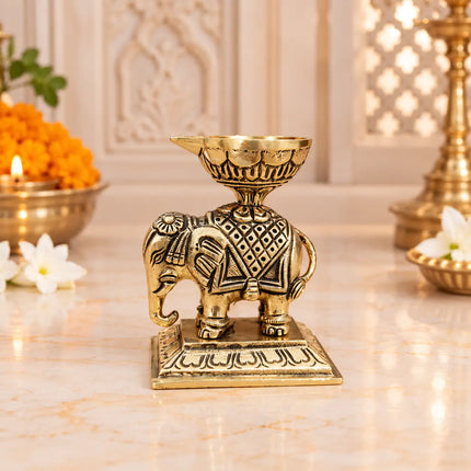 Brass Elephant Standing Diya