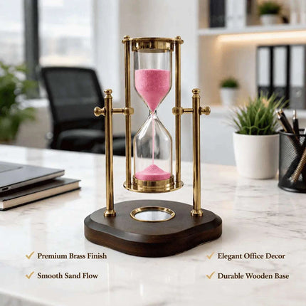 Brass Rotating Sand Clock With Compass And Wooden Stand