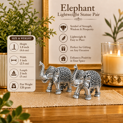 Brass Silver Lightweight Elephant Lightweight Statue Pair (1.8 Inch)