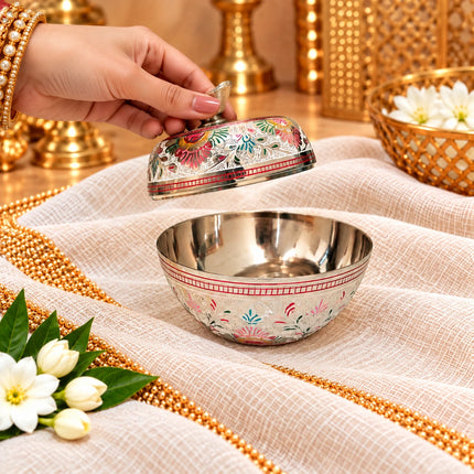 Brass Meenakari Apple Shape Powder Pot (4 Inch)