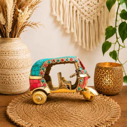 Brass Stone Work Auto Rickshaw Showpiece (3 Inch)