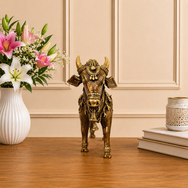 Brass Dhokra Standing Nandi Idol (7 Inch)
